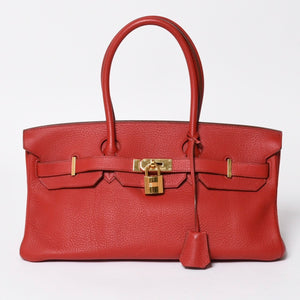 Very Good Condition Gaultier Period HERMES Shoulder Birkin Taurillon Clemence Vermilion Red □M Stamp Shoulder Bag Used 4a008382