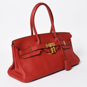 Very Good Condition Gaultier Period HERMES Shoulder Birkin Taurillon Clemence Vermilion Red □M Stamp Shoulder Bag Used 4a008382