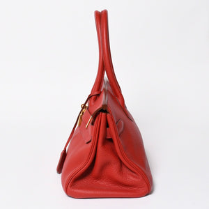 Very Good Condition Gaultier Period HERMES Shoulder Birkin Taurillon Clemence Vermilion Red □M Stamp Shoulder Bag Used 4a008382