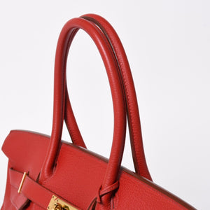 Very Good Condition Gaultier Period HERMES Shoulder Birkin Taurillon Clemence Vermilion Red □M Stamp Shoulder Bag Used 4a008382