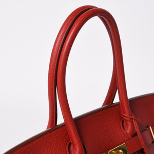 Very Good Condition Gaultier Period HERMES Shoulder Birkin Taurillon Clemence Vermilion Red □M Stamp Shoulder Bag Used 4a008382