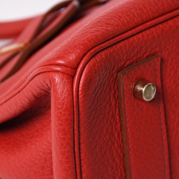 Very Good Condition Gaultier Period HERMES Shoulder Birkin Taurillon Clemence Vermilion Red □M Stamp Shoulder Bag Used 4a008382