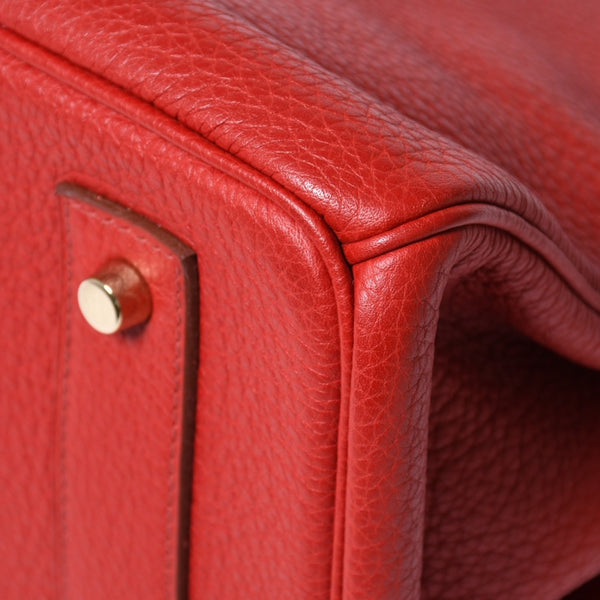 Very Good Condition Gaultier Period HERMES Shoulder Birkin Taurillon Clemence Vermilion Red □M Stamp Shoulder Bag Used 4a008382