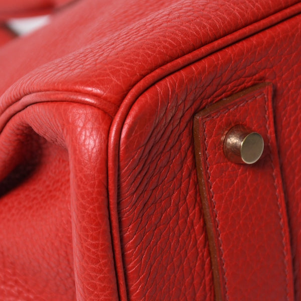Very Good Condition Gaultier Period HERMES Shoulder Birkin Taurillon Clemence Vermilion Red □M Stamp Shoulder Bag Used 4a008382