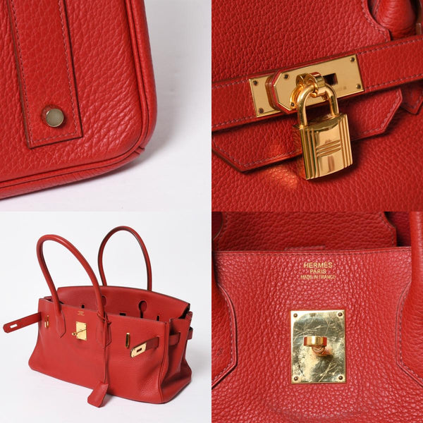 Very Good Condition Gaultier Period HERMES Shoulder Birkin Taurillon Clemence Vermilion Red □M Stamp Shoulder Bag Used 4a008382