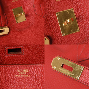 Very Good Condition Gaultier Period HERMES Shoulder Birkin Taurillon Clemence Vermilion Red □M Stamp Shoulder Bag Used 4a008382