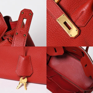 Very Good Condition Gaultier Period HERMES Shoulder Birkin Taurillon Clemence Vermilion Red □M Stamp Shoulder Bag Used 4a008382