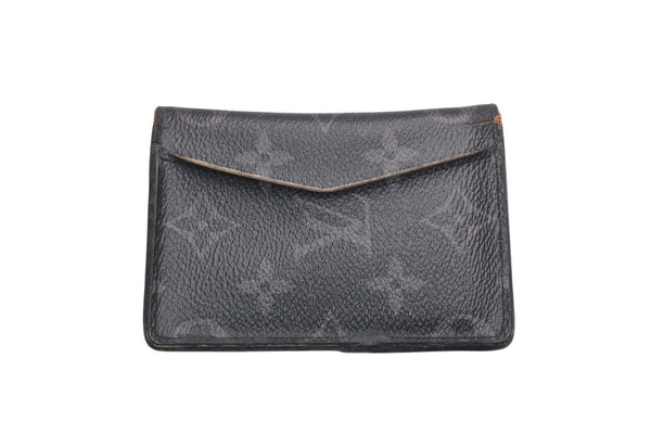 LOUIS VUITTON ルイヴィトン モノグラムエクリプス オーガナイザー ドゥ ポッシュ イニシャル入り カードケース M80911 ブラック ブルー PVC レザー 良品 中古 4b012841