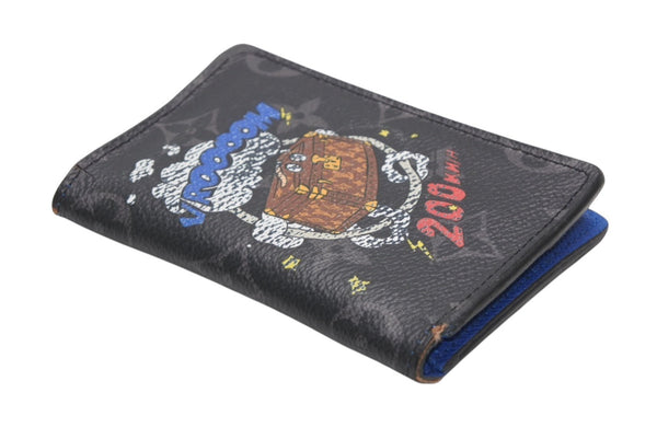 LOUIS VUITTON ルイヴィトン モノグラムエクリプス オーガナイザー ドゥ ポッシュ イニシャル入り カードケース M80911 ブラック ブルー PVC レザー 良品 中古 4b012841