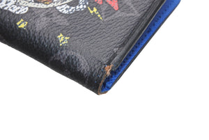 LOUIS VUITTON ルイヴィトン モノグラムエクリプス オーガナイザー ドゥ ポッシュ イニシャル入り カードケース M80911 ブラック ブルー PVC レザー 良品 中古 4b012841