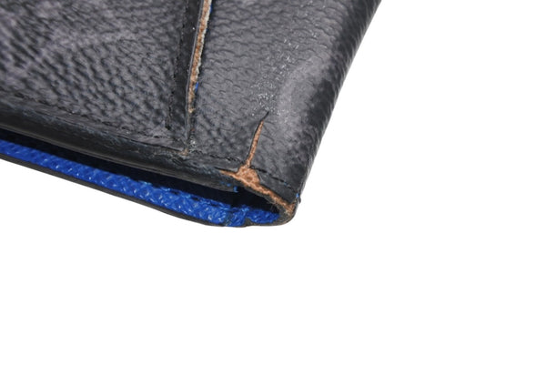 LOUIS VUITTON ルイヴィトン モノグラムエクリプス オーガナイザー ドゥ ポッシュ イニシャル入り カードケース M80911 ブラック ブルー PVC レザー 良品 中古 4b012841