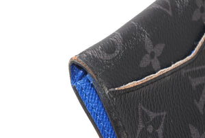 LOUIS VUITTON ルイヴィトン モノグラムエクリプス オーガナイザー ドゥ ポッシュ イニシャル入り カードケース M80911 ブラック ブルー PVC レザー 良品 中古 4b012841