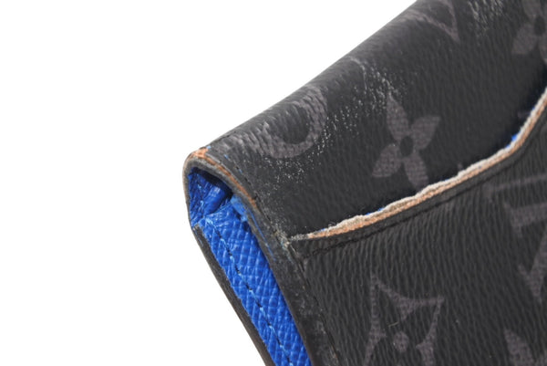 LOUIS VUITTON ルイヴィトン モノグラムエクリプス オーガナイザー ドゥ ポッシュ イニシャル入り カードケース M80911 ブラック ブルー PVC レザー 良品 中古 4b012841