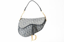 Load image into Gallery viewer, ChristianDior クリスチャンディオール ワンショルダーバッグ サドルバッグ トロッター ガリアーノ期 キャンバス レザー ネイビー 美品 中古 4b009373