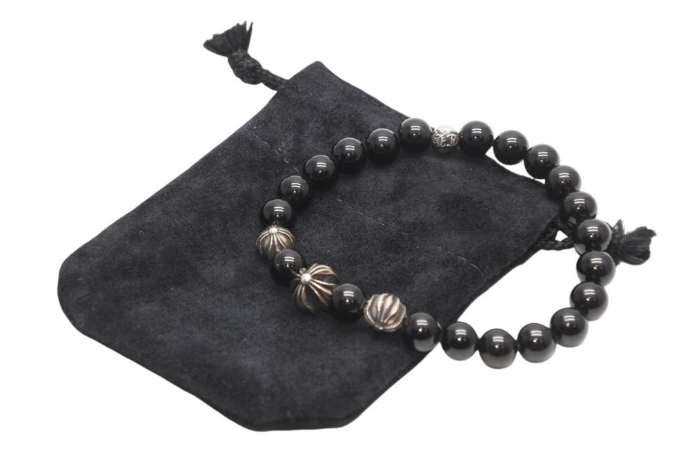 CHROME HEARTS クロムハーツ 8mm BEAD 8mm ビーズブレスレット 重量約30.0g オニキス シルバー925 美品 中古 4b013376