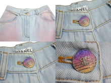 画像をギャラリービューアに読み込む, CHANEL シャネル グラデーションワイドデニムパンツ P76361V68290 サイズ34 ココボタン ココマーク ラインストーン 美品 中古 4c070300