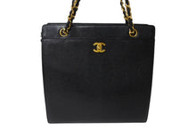 Load image into Gallery viewer, CHANEL シャネル チェーン トートバッグ ブラック キャビアスキン 5番台 ココマーク ロゴ 肩掛け ゴールド金具 美品 中古 4c070401