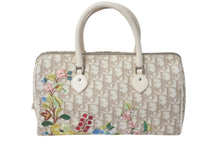Load image into Gallery viewer, Christian Dior クリスチャンディオール エンブロイダリー トロッター ハンドバッグ ベージュ コーティングキャンバス レザー 花柄 美品 中古 4c075282