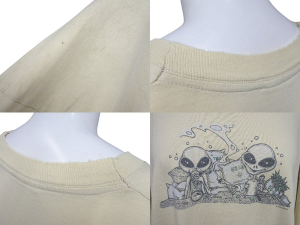 VINTAGE Vintage DOMANI Alien Marijuana Short Sleeve T-shirt Old Clothes Light Beige Size XL Good Condition Used 4c075825