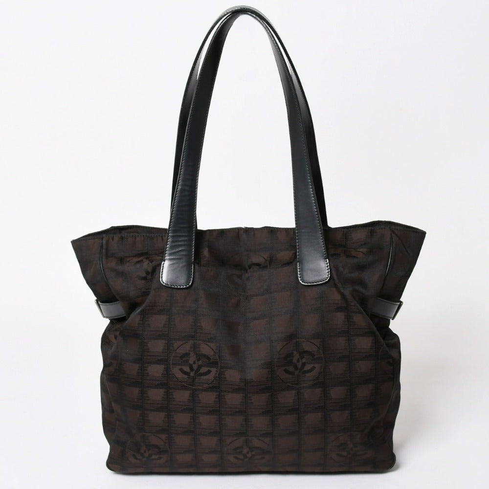 極美品 CHANEL シャネル ニュートラベルライン トートバッグ ハンドバッグ 9番台 ココマーク ジャガード ナイロン ブラウン 中古 4a005782