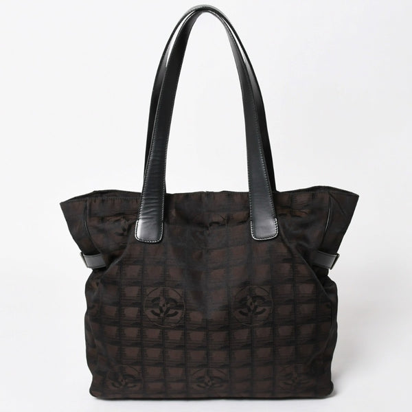極美品 CHANEL シャネル ニュートラベルライン トートバッグ ハンドバッグ 9番台 ココマーク ジャガード ナイロン ブラウン 中古 4a005782