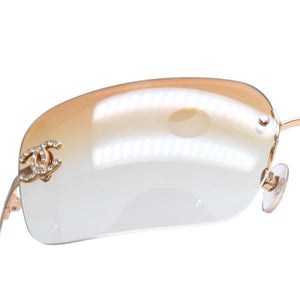 極美品 CHANEL シャネル リムレス サングラス アイウェア 4017-D c.125/56 サイズ62□17 120 ココマーク ラインストーン 中古 4a002991