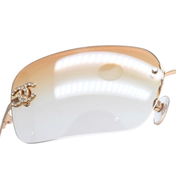極美品 CHANEL シャネル リムレス サングラス アイウェア 4017-D c.125/56 サイズ62□17 120 ココマーク ラインストーン 中古 4a002991