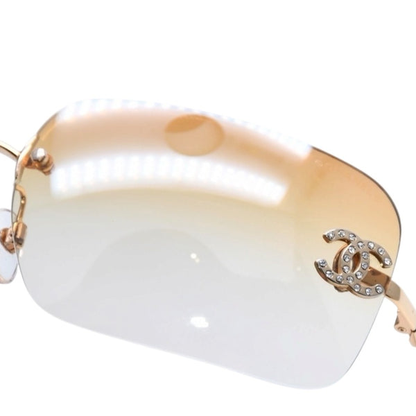 極美品 CHANEL シャネル リムレス サングラス アイウェア 4017-D c.125/56 サイズ62□17 120 ココマーク ラインストーン 中古 4a002991