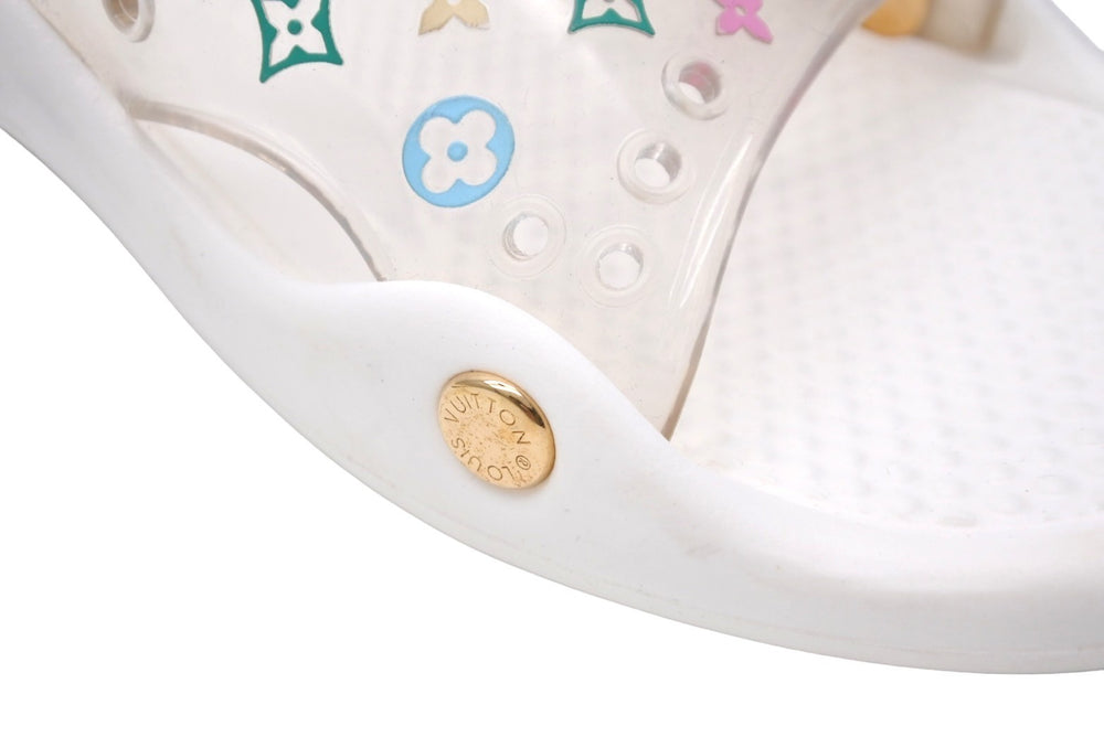 LOUIS VUITTON Flip Flops Rubber Monogram Multicolor White Gold Hardware Good Condition Used 19106