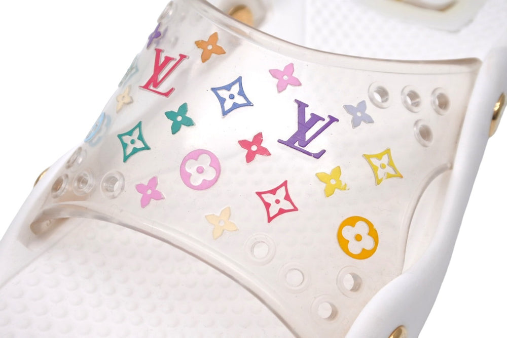 LOUIS VUITTON Flip Flops Rubber Monogram Multicolor White Gold Hardware Good Condition Used 19106
