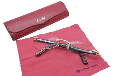 CARTIER カルティエ ヴィンテージ サングラス アイウェア 2C 度入りレンズ ブラウンテンプル ゴールド金具 美品 中古 22628