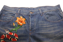 画像をギャラリービューアに読み込む, GUCCI グッチ 激レアサイズ 17AW スネークエンブロイダリー デニム パンツ 41メンズ 430356ウォッシュ加工 美品 中古 23123