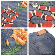画像をギャラリービューアに読み込む, GUCCI グッチ 激レアサイズ 17AW スネークエンブロイダリー デニム パンツ 41メンズ 430356ウォッシュ加工 美品 中古 23123