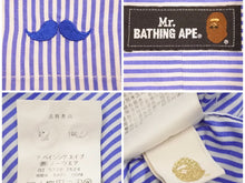 Load image into Gallery viewer, Mr BATHING APE ミスターベイシングエイプ BAPE シャツ 長袖 ストライプ ブルー 刺繍 サイズM メンズ 良好 26199