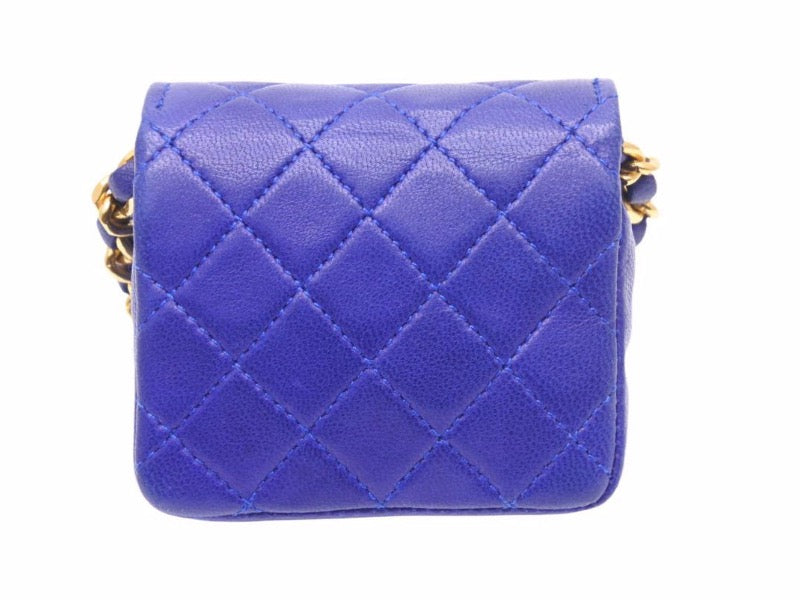 CHANEL Vintage Mini Mini Matelasse Pouch Lambskin Blue Gold Hardware Used N27272