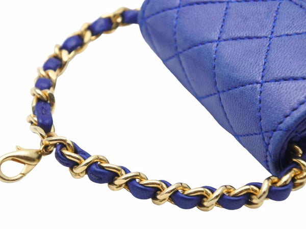 CHANEL シャネル ヴィンテージ ミニミニマトラッセ ポーチ ラムスキン ブルー ゴールド金具 中古 N27272
