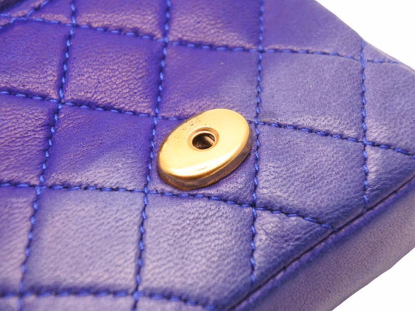 CHANEL シャネル ヴィンテージ ミニミニマトラッセ ポーチ ラムスキン ブルー ゴールド金具 中古 N27272