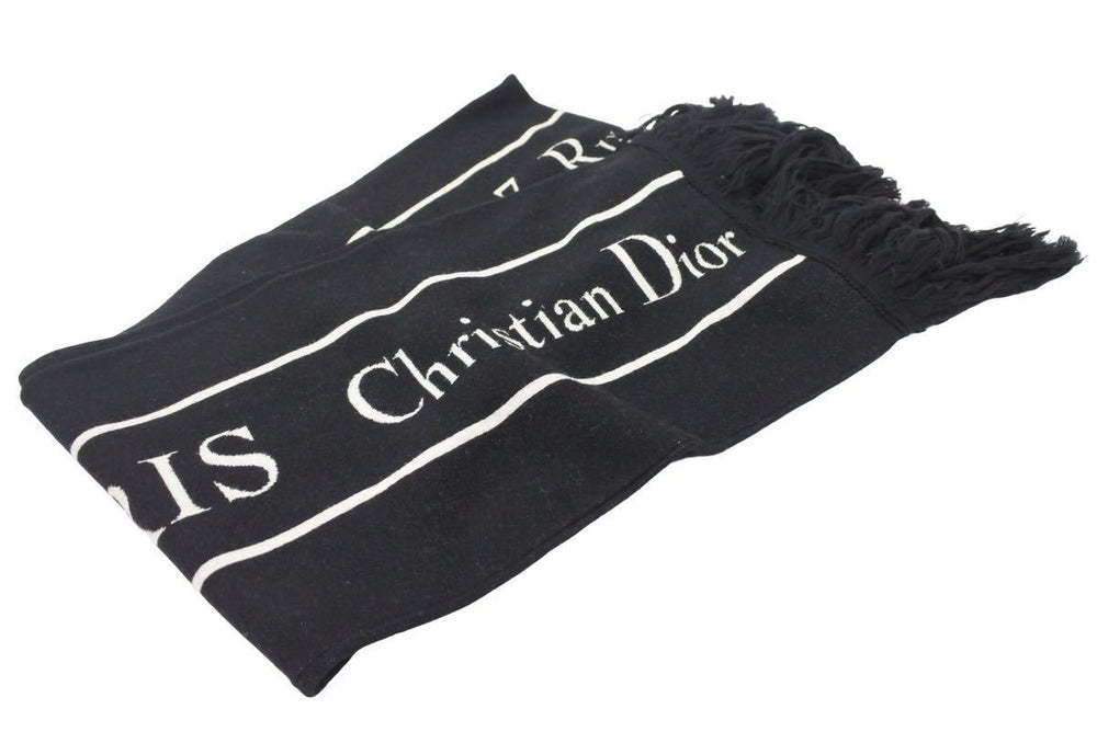 DIOR HOMME ディオーオム 18AW ATELIER アトリエ ロゴ マフラー 833ME37ZT688 ウール ブラック ホワイト 美品 中古 25318