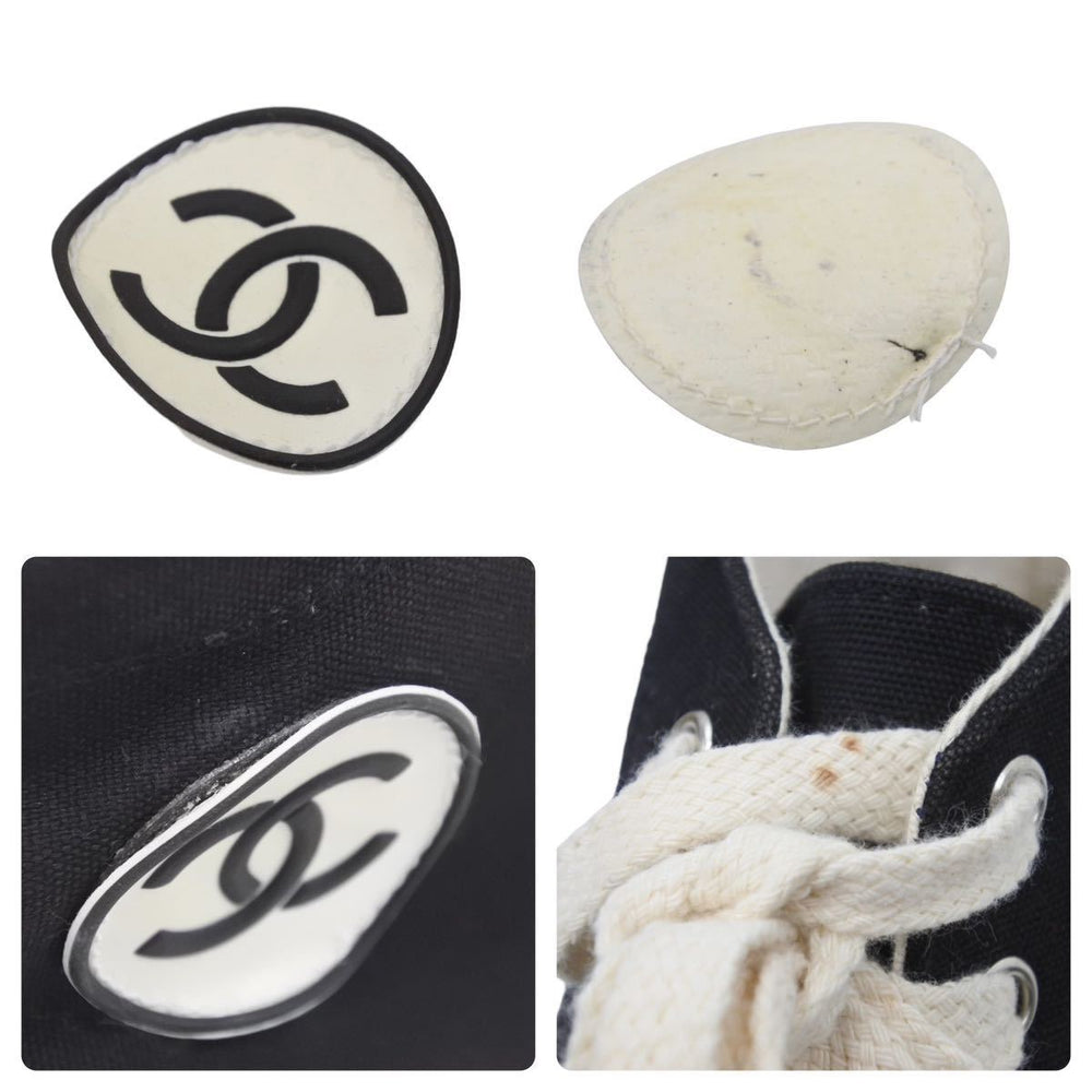CHANEL CHANEL High Cut Sneakers Coco Mark Flat Black White 36 Silver Metal Fittings Left Coco Mark Missing Good Item Used 28492