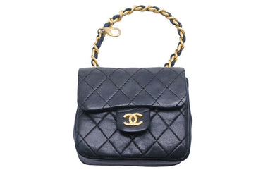 CHANEL シャネル ミニミニマトラッセ ベルト ポーチ レザー ブラック ラムスキン 美品 中古 29008