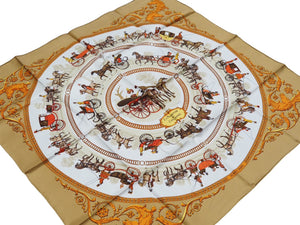 [USED/Used] HERMES Scarf Carre 90 Walk to Longchamp Beige Orange Very Good Condition Used 30989