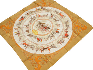 [USED/Used] HERMES Scarf Carre 90 Walk to Longchamp Beige Orange Very Good Condition Used 30989