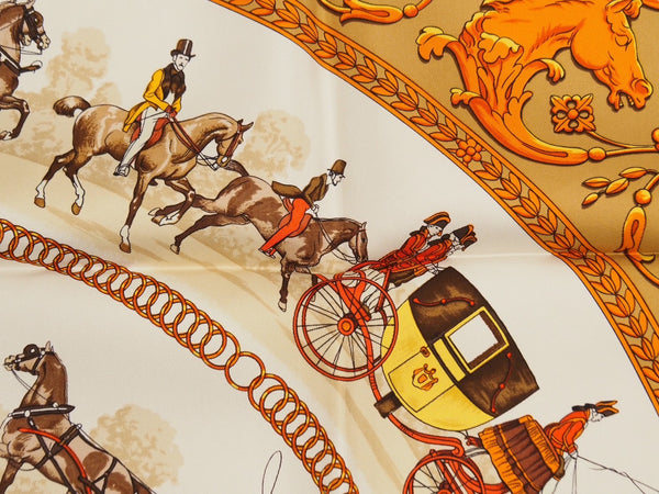 [USED/Used] HERMES Scarf Carre 90 Walk to Longchamp Beige Orange Very Good Condition Used 30989