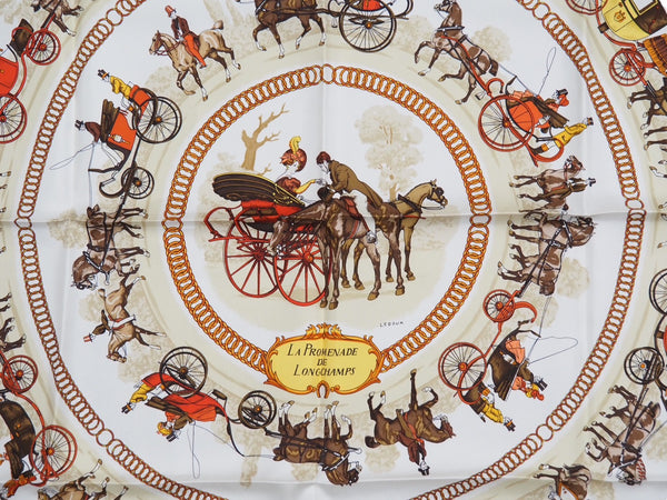 [USED/Used] HERMES Scarf Carre 90 Walk to Longchamp Beige Orange Very Good Condition Used 30989
