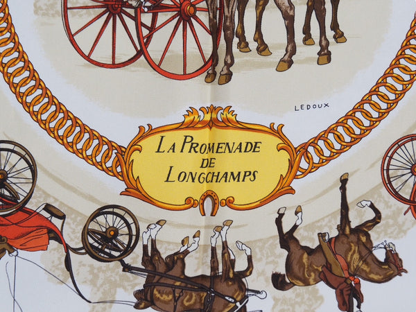 [USED/Used] HERMES Scarf Carre 90 Walk to Longchamp Beige Orange Very Good Condition Used 30989