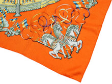 Load image into Gallery viewer, HERMES エルメス スカーフ カレ90 シルク LUNA PARK 遊園地 メリーゴーランド 馬柄 レッド オレンジ イエロー 美品 中古 31637