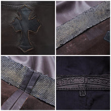 画像をギャラリービューアに読み込む, CHROME HEARTS クロムハーツ レザーワンピース ノースリーブ ブラウン クロスパッチ ダガー オーダー サイズM 美品 31702