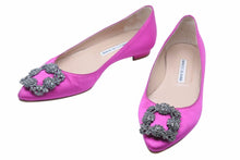 画像をギャラリービューアに読み込む, MANOLO BLAHNIK マノロブラニク フラット パンプス ハンギシ サテン 36 ピンク レディース ビジュー 靴 32357