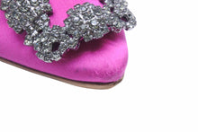画像をギャラリービューアに読み込む, MANOLO BLAHNIK マノロブラニク フラット パンプス ハンギシ サテン 36 ピンク レディース ビジュー 靴 32357