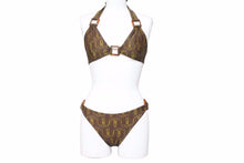 画像をギャラリービューアに読み込む, FENDI フェンディ ヴィンテージ 総柄 スイムウェア ズッカ柄 ベカンバッグ 水着 ブラウン ビキニ サイズ40 美品 中古 32705